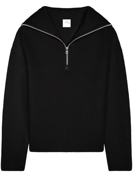 Pulover Courreges de lână cu glugă negru