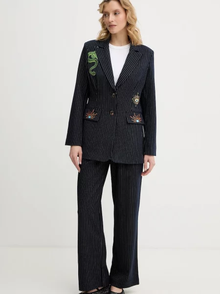 Never Fully Dressed spodnie Arden granatowy szerokie high waist