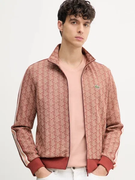 Dukserica Lacoste za muškarce smeđa s uzorkom crvena