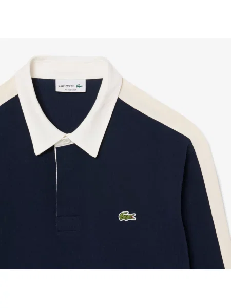 Lacoste Koszulka Rugby Z Kołnierzykiem Polo Z Długim Rękawem Z Blokadą Koloru Classic Fit granatowa