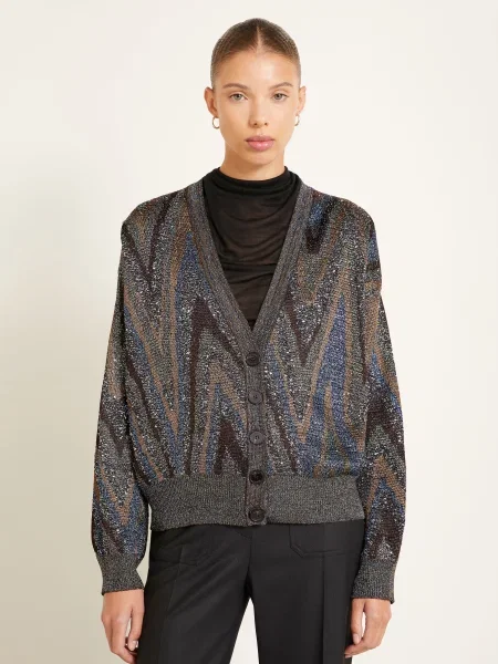 Missoni Pletený Svetr S Flitry A Třpytivou Přízí tmavě hnědá / hnědá / tmavě modrá