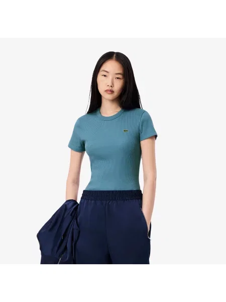 Lacoste T-Shirt Z Okrągłym Dekoltem Slim Fit niebieski