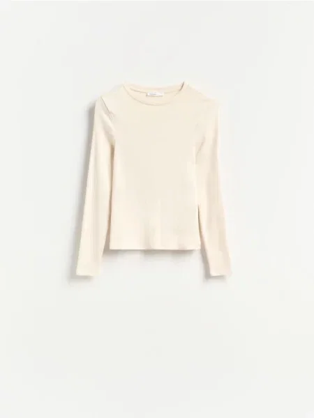 Reserved Tricou cu mânecă lungă din tricot striat nude