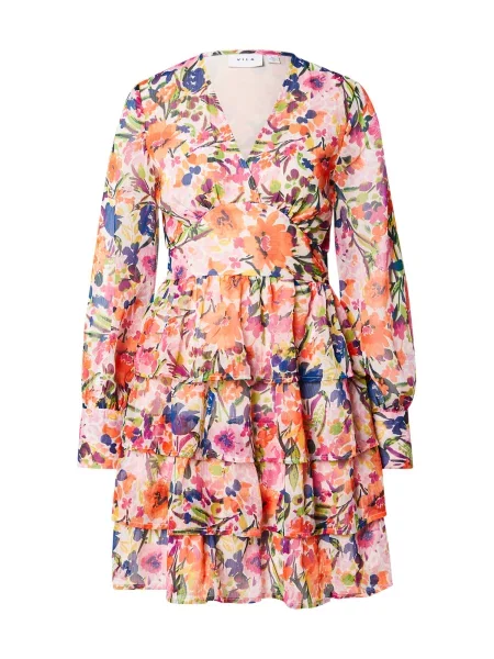 VILA Rochie VIMICHA / verde / portocaliu homar / roz pal albastru