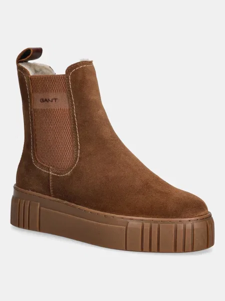 Gant botine din piele întoarsă Snowmont maro
