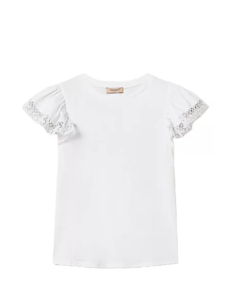 Tricou Twinset din dantelă scurt alb