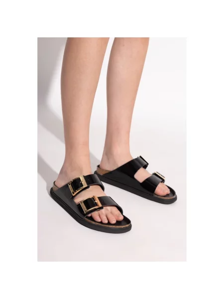 Klapki Birkenstock skórzane na sprzączkę czarne