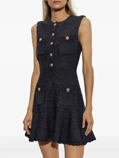Rochie mini Self-portrait fără mâneci tricotate albastru