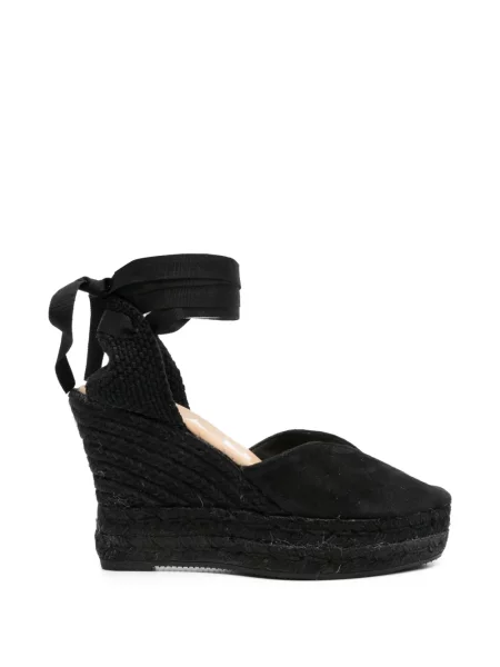 Espadrile Manebi din piele de căprioară cu pană negru