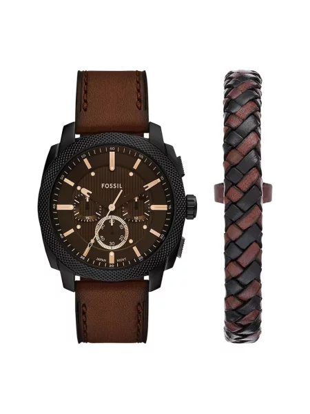 Комплект часовник и гривна Fossil Machine Chronograph кафяв
