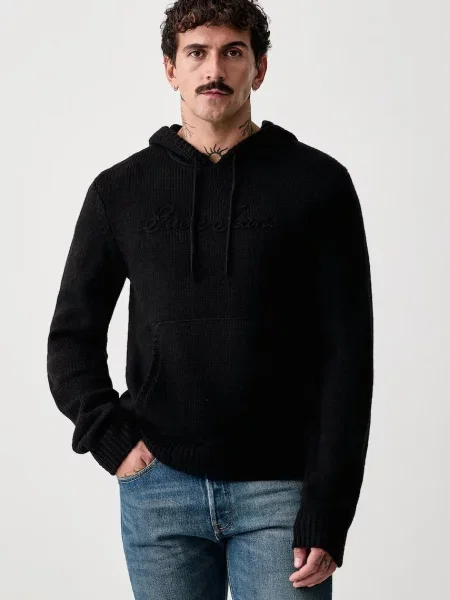 Guess Jeans pulover pentru bărbați cu amestec de lână negru