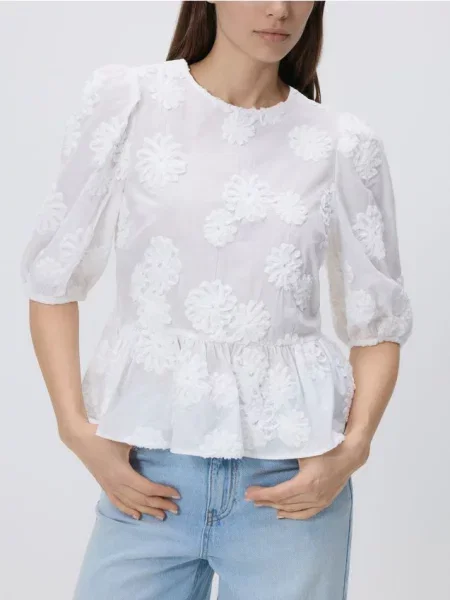 Reserved Bluză cu aplicații alb