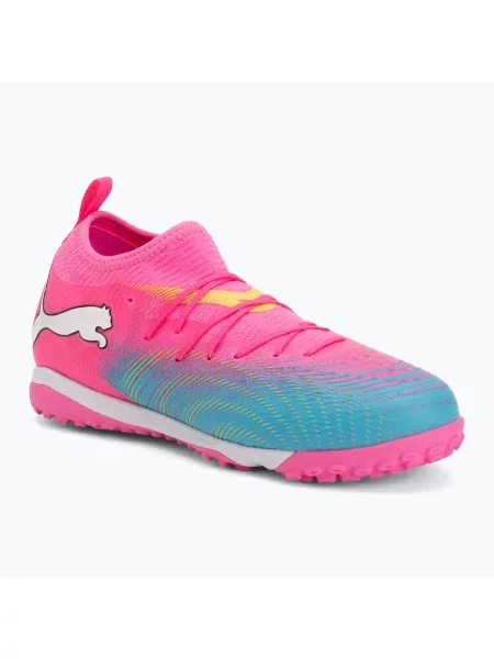 Încălțăminte de fotbal pentru copii PUMA Future 9 Match TT + Mid Jr poison pink/puma wht/sun stream/bright aqua/puma blk roz