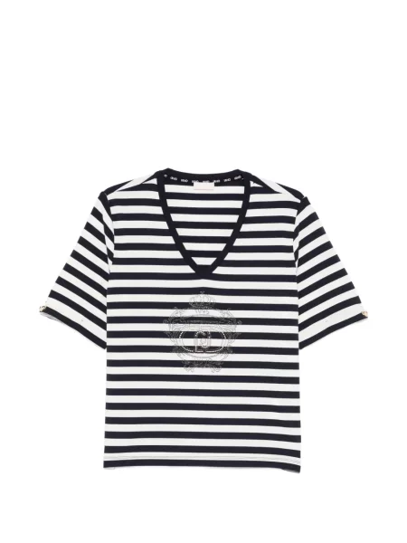 Koszulka Liu Jo w paski z dekoltem w serek niebieska