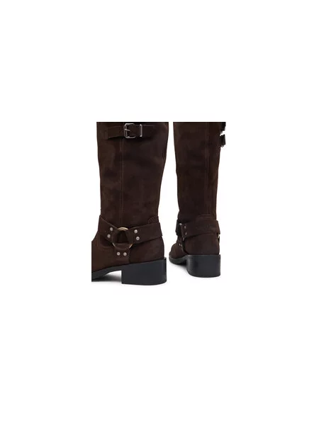 Kozačky ve vojenském stylu Tommy Jeans Tjw Brushed Suede Biker Boots Tmavě hnědá