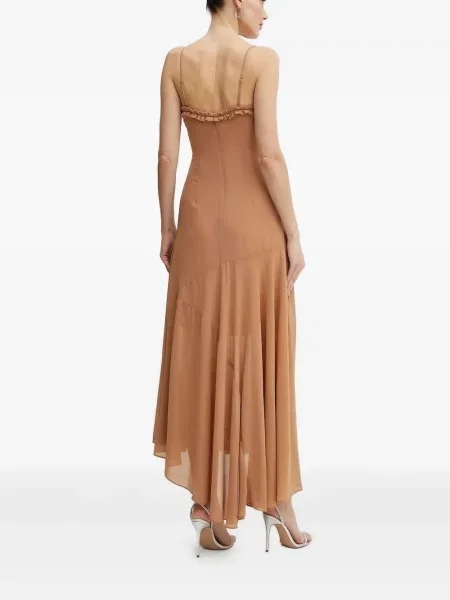 Rochie Bardot cu volane de costum maro