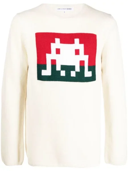 Džemper Comme Des Garçons Shirt s printom bijela