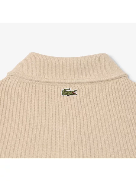 Lacoste Bluza Oversize Prążkowany Kołnierz Polo beżowa