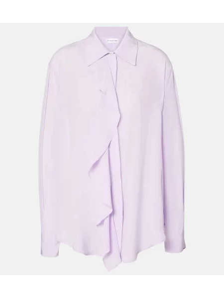 Bluză Victoria Beckham de mătase cu volane violet