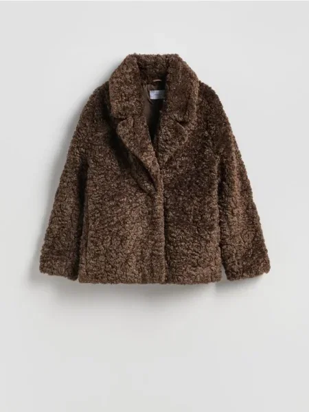 Reserved Jachetă din imitație de blană de miel cacao-cu-lapte
