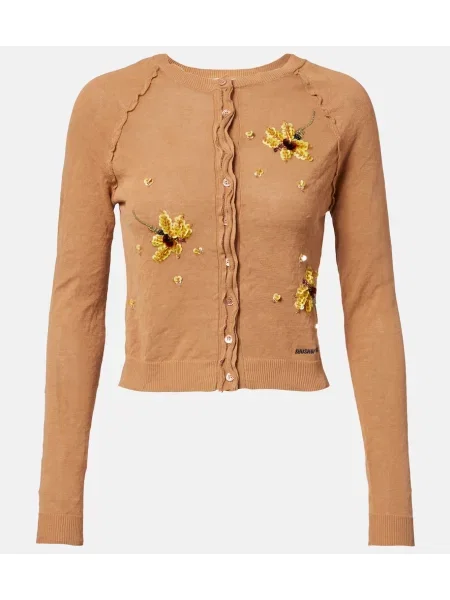 Cardigan Shushu/tong cu model floral cu mărgele bej