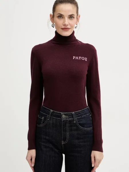 Patou pulover de lână light cu guler bordo