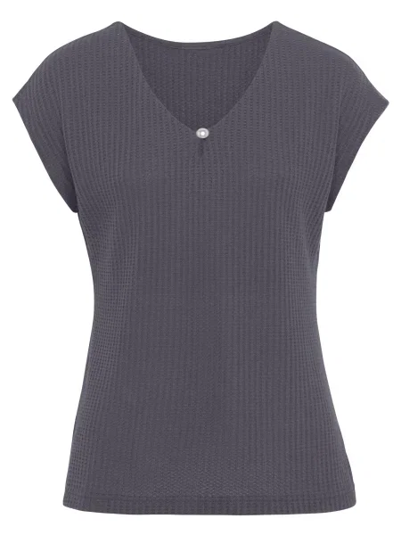 LASCANA Tricou ecru / bleumarin / perlat alb