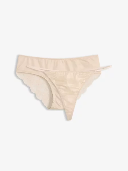 Figi hipster + stringi tanga z miękką koronką zestaw 2 szt. różowe