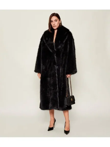 Blană palton de blană Elisabetta Franchi negru