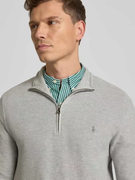 Sweter z dzianiny z wyhaftowanym logo Ralph Lauren szary