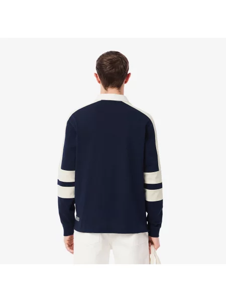 Lacoste Koszulka Rugby Z Kołnierzykiem Polo Z Długim Rękawem Z Blokadą Koloru Classic Fit granatowa