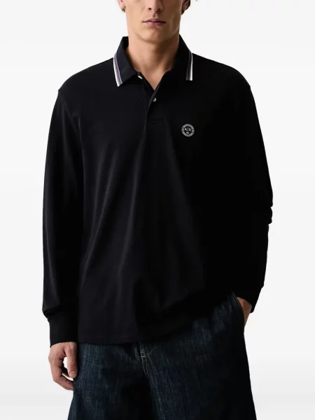 Lung tricou polo Armani Exchange cu autograf albastru