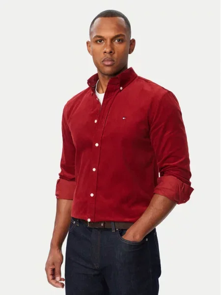 Tommy Hilfiger Πουκάμισο Solid Σκούρο κόκκινο