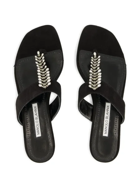 Sandale Manolo Blahnik fără toc de cristal negru