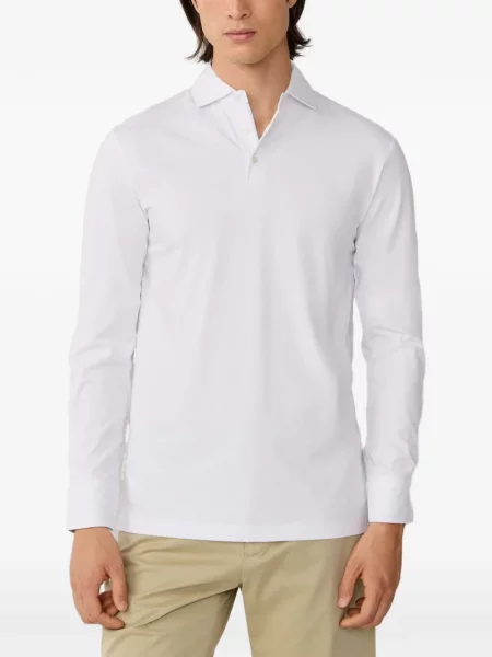 Lung tricou polo Hackett London tricotate alb