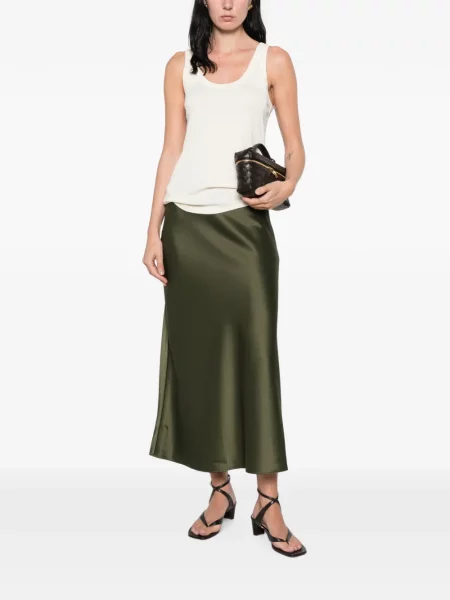 Fusta maxi Maison123 din satin evazată verde