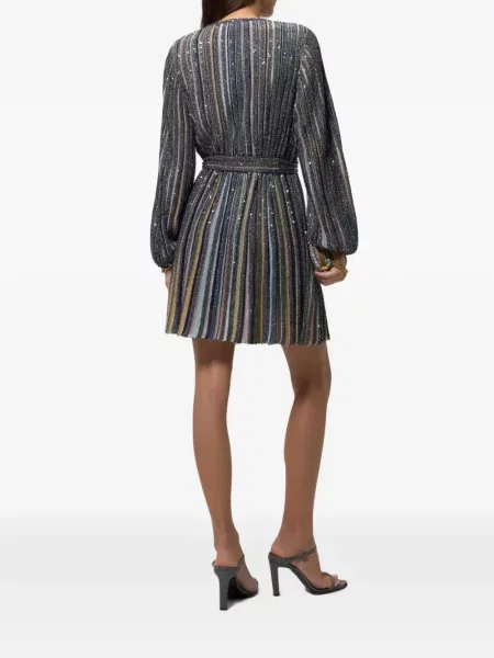 Scurt cu centură rochie Missoni cu decolteu în V gri