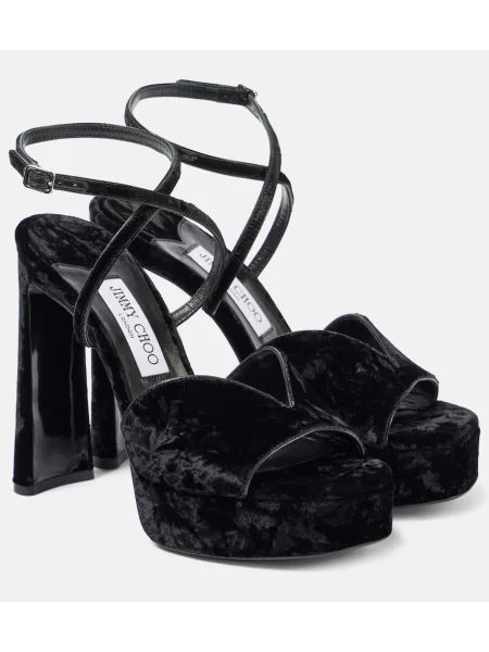 Sandale Jimmy Choo de catifea cu platformă negru