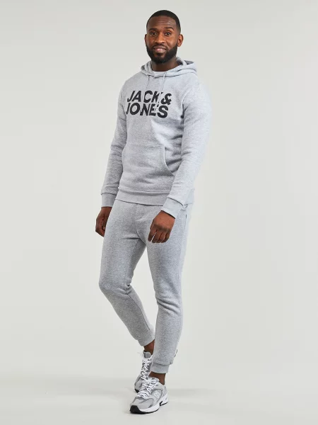 Mikina s kapucňou Jack & Jones s kapucňou s autogramom sivá