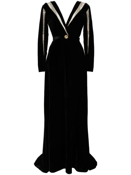 Rochie maxi Saiid Kobeisy de catifea lungă de costum negru