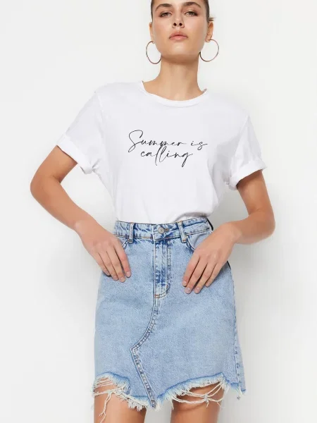 Fustă din denim Trendyol albastru