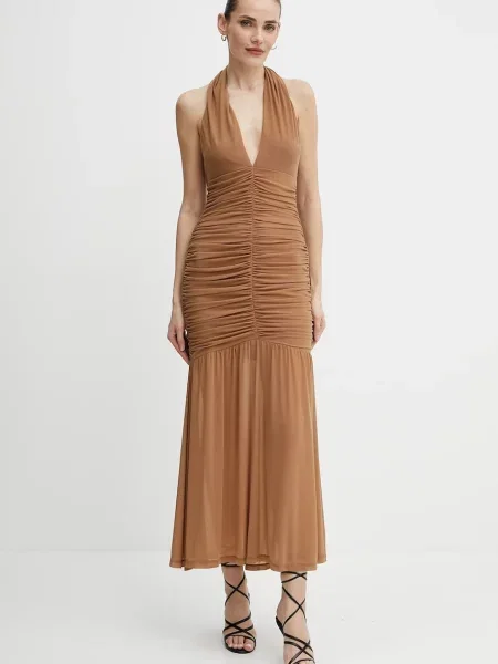 Bardot rochie maxi mulata maro