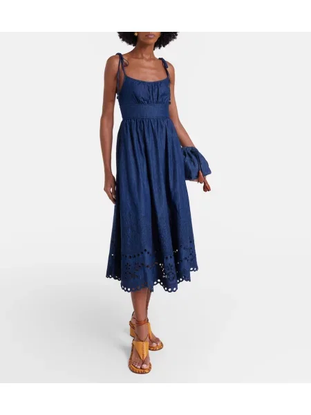 Rochie din denim Zimmermann cu broderie albastru