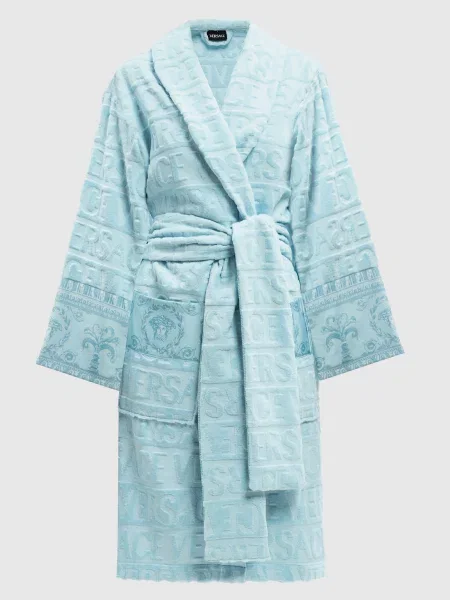 Халат у візерунок Versace Allover з принтом Barocco блакитний
