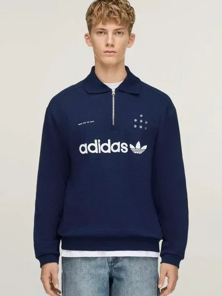 Adidas Originals X SFTM longsleeve z bawełną granatowa