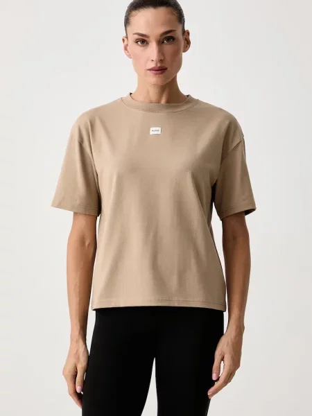 HUGO oversize t-shirt γυναικείο με μοντάλ SIGNATURE_TSHIRT μπεζ