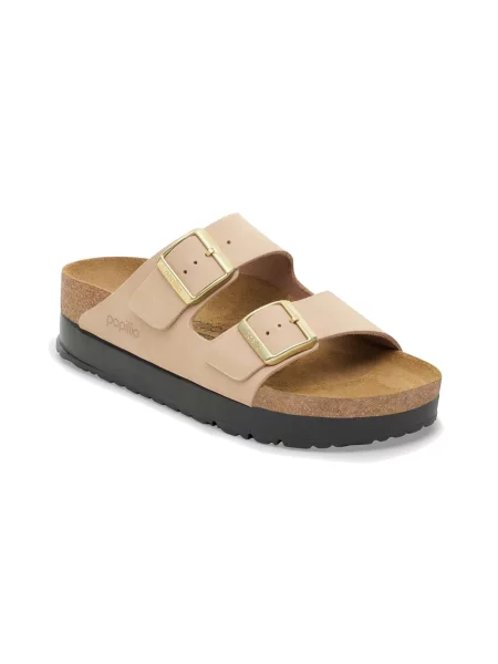 Klapki Birkenstock skórzane na platformie beżowe