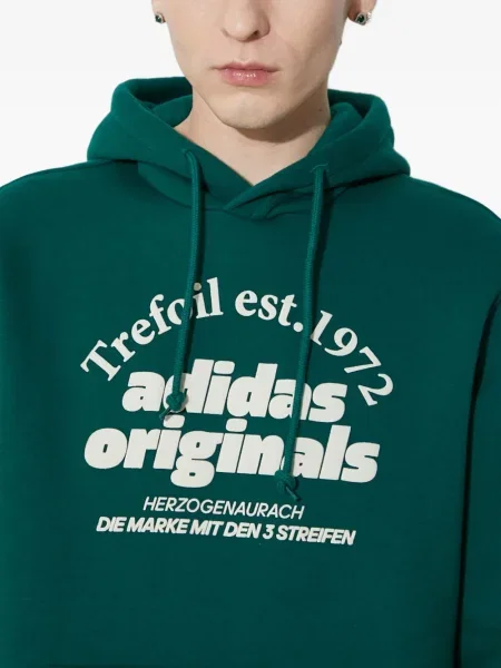 Hanorac cu glugă Adidas din piele cu imagine verde