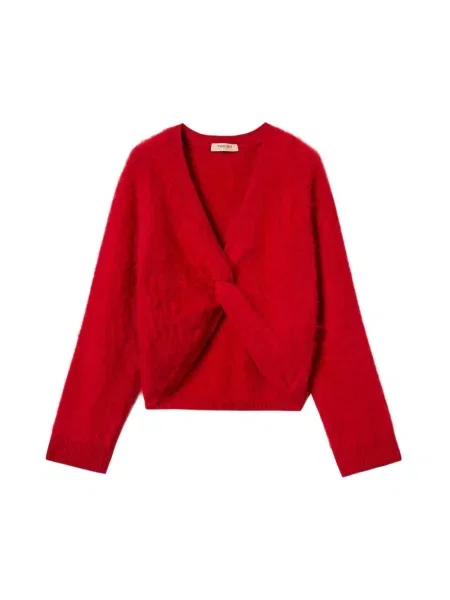 Sweter Twinset z dekoltem w serek czerwony