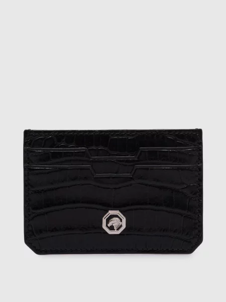 Картхолдер зі шкіри крокодила з металевим логотипом Stefano Ricci чорний